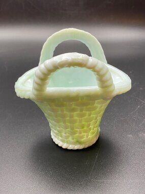 Green n White Slag Glass Basket